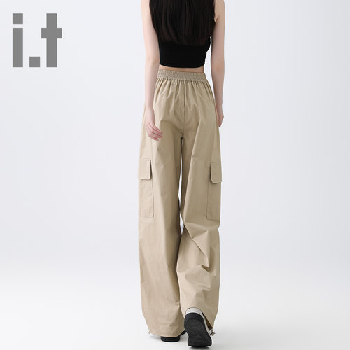 it ccaabb卡其色工装裤宽松阔腿高腰显瘦百搭直筒窄版休闲裤K - 图2