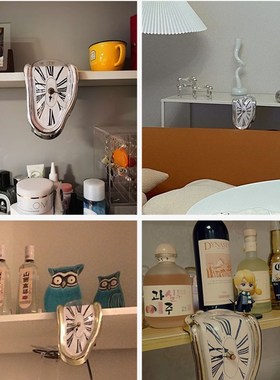 西班牙达利融化扭曲钟表抽象艺术记忆的永恒桌面静音挂钟装饰道具