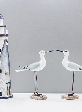 地中海风格灯塔木质做旧木塔海洋风海鸟复古装饰摆设