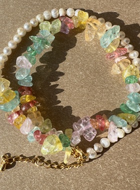 外贸出口单彩色水晶串珠淡水珍珠项链 手链 耳坠