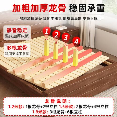 中式实木床1米8双人床1米5家用卧室大床简约现代出租房用单人床架 - 图0
