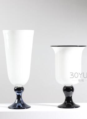 ql53a中古风黑白拼色高大口复琉璃花瓶法式古客厅插花艺术脚装摆