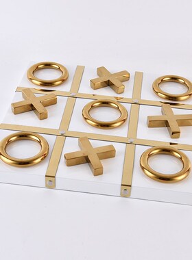 创意新中式金属字母棋盘摆件现代客厅办公室房间桌面书柜软装饰品