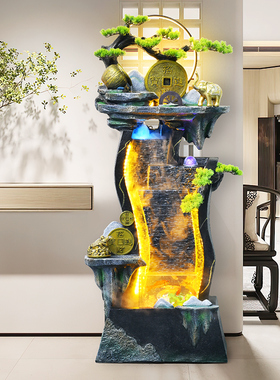 流水生财喷泉循环水鱼缸办公室玄关假山景观装饰业落地