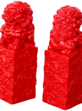 天然原矿石料朱砂书房办公室装饰品小狮子印章一对狮子