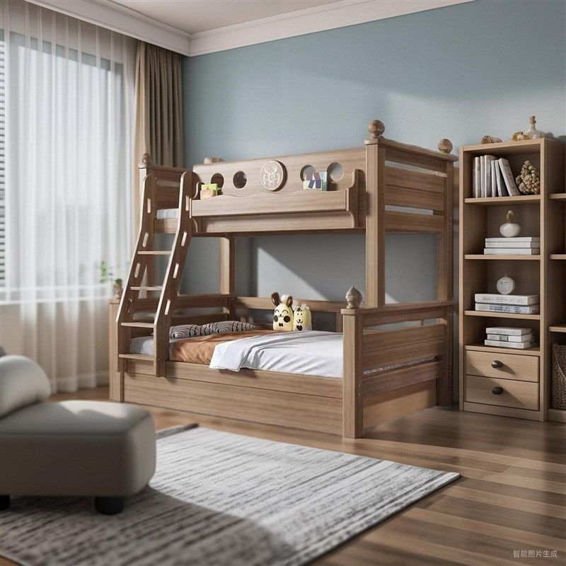全实木上下床儿童床上下铺鹅掌楸木蜡油层小户型高低床子母床,淘宝优惠券,粉丝福利购,淘宝优惠卷