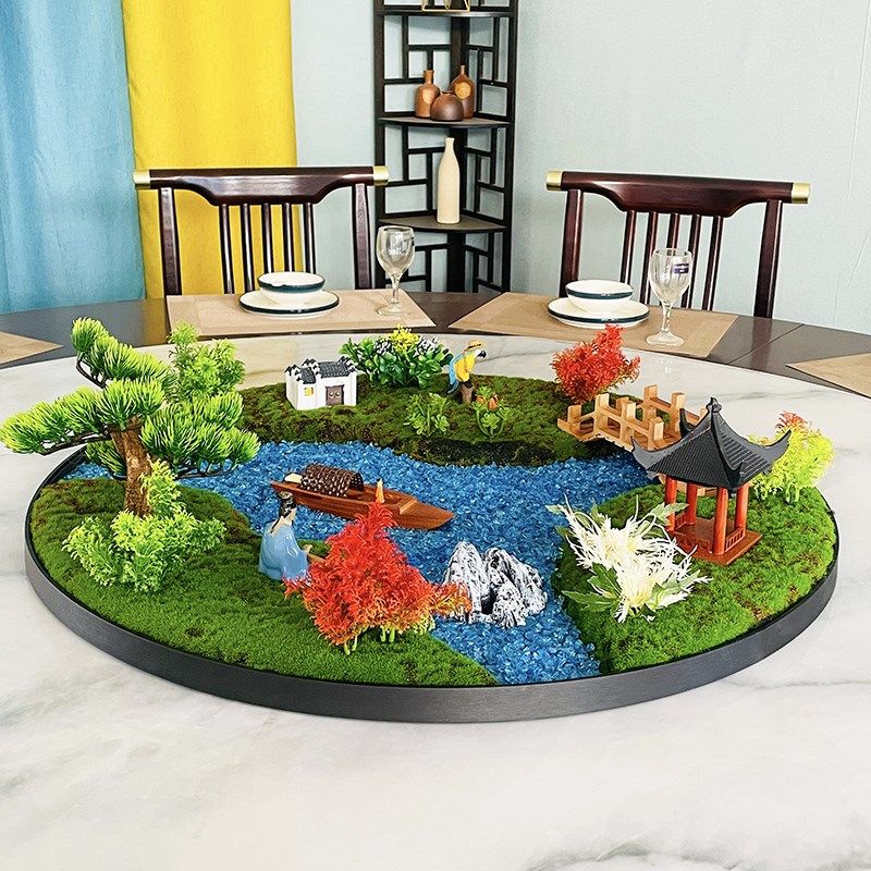 酒店圆桌转盘中间仿真微景观创意山水摆新餐桌,淘宝优惠券,粉丝福利购,淘宝优惠卷