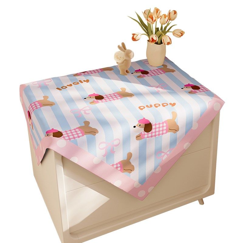 卡通in小狗卧室床头柜防尘盖布防水梳妆台长方形棉麻盖巾定制,淘宝优惠券,粉丝福利购,淘宝优惠卷