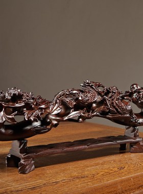 黑檀木雕龙凤呈祥如意雕刻家居电视柜装饰工艺品结婚乔迁送礼