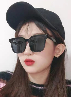 2023复古大框网红眼镜ins小红书圆脸女太阳镜 黑茶框眼镜韩版墨镜
