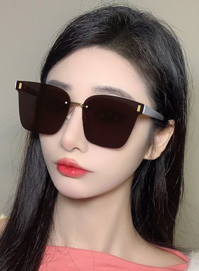 新款无框太阳镜防紫外线茶色墨镜女夏季高级感防晒眼镜sunglasses