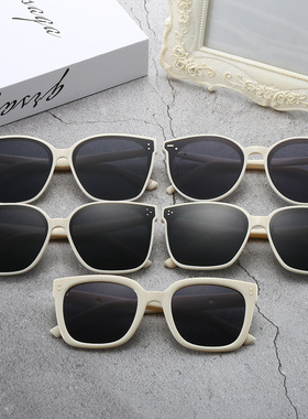女款太阳镜GM 大脸显瘦高级感复古韩版白色网红墨镜 男士偏光镜