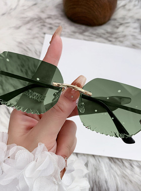 新款卡家ins无框切边太阳镜多边形欧美时尚网红墨镜女潮街拍眼镜