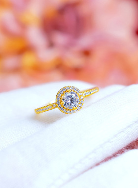 新款莫桑钻戒越南沙金轻奢气质 铜镀18k金仿真钻日韩女款开口钻戒