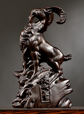 黑檀木雕生肖羊实木雕刻领头羊家居客厅办公装饰红木工艺礼品