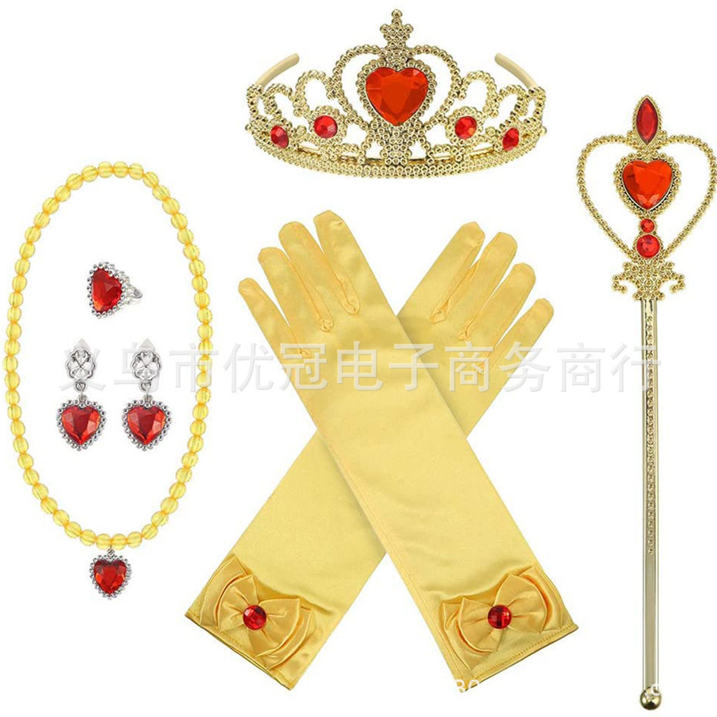 Halloween princess dress costume accessories girls birthday gift crown magic wand ring earrings necklace gloves