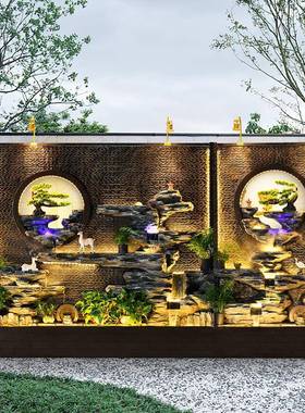 水幕墙别墅庭院酒店流水屏风隔断会所假山水造景喷泉鱼池景观摆件
