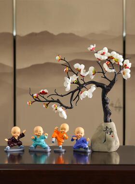 新中式腊梅四不和尚客厅玄关酒柜博古架装饰品创意办公室桌面摆件