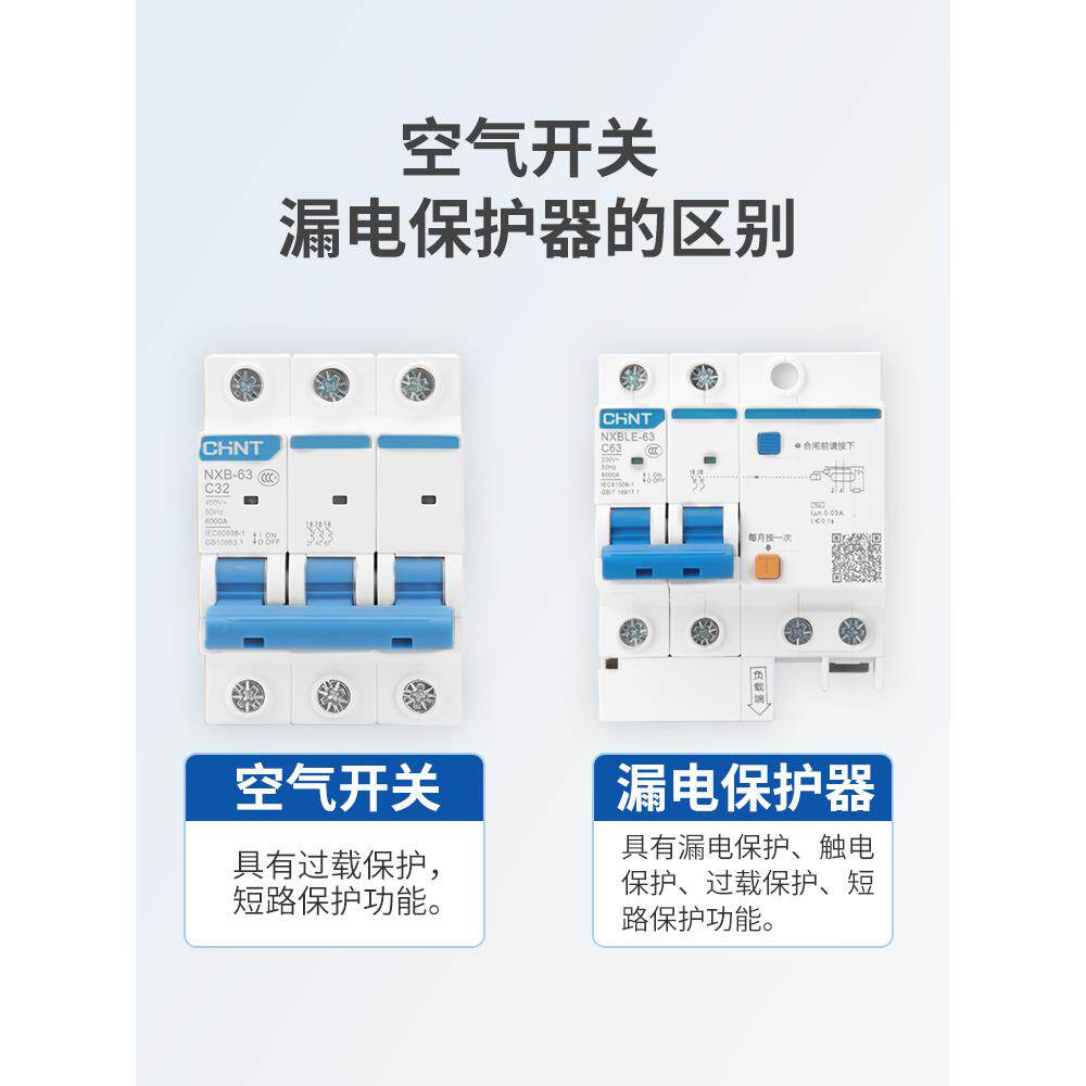 正泰昆仑断路器DZ47小型家用空气开关NXB-63单匹2P3P4P32A63A100A - 图3