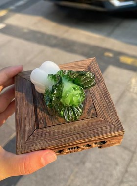 淄博博山琉璃小摆件工艺品白菜玻璃水晶车载装饰品桌面家居盆栽