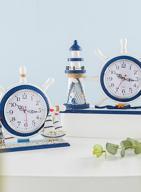 卧室床头装饰台钟客厅实木质钟表地中海航海座钟创意静音时钟