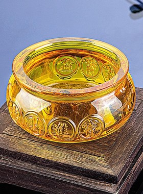 水晶聚宝盆大中小号招财元宝黄水晶球客厅办公室装饰品
