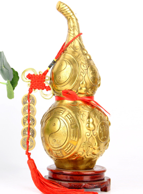 黄铜一体葫芦摆件客厅卧室电视柜窗户挂件系五帝钱一体葫芦吉祥物