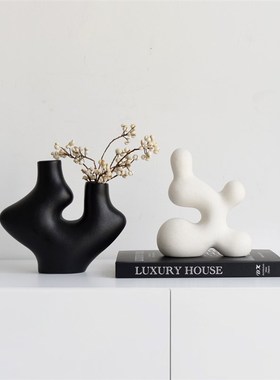 侘寂风级感艺术异形陶瓷瓶装饰品创意软装酒书柜抽象摆设