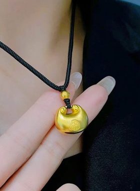 沙金999小胖福平安锁吊坠女小金坨宝宝长命锁挂坠小孩满月周岁礼