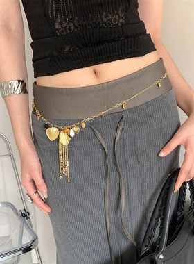 金色爱心贝壳流苏长款项链女高级感百搭毛衣链叠戴颈饰配裙子腰链