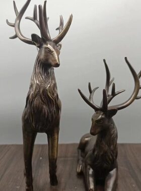 古玩纯铜鹿摆件一对铜福鹿吉祥鹿办公室桌面玄关礼品收藏装饰摆设