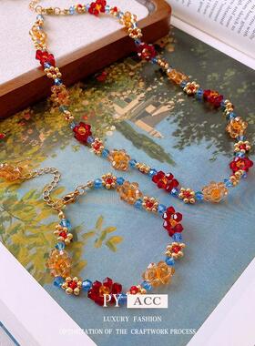 华晨宇火星演唱会火妹妹支持项炼手工串珠花在锁骨炼互动黑色材料