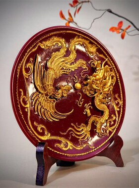 天然原矿朱砂龙凤呈祥摆件家用客厅卧室阳台车载送礼工艺装饰品