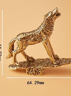 新款实心铜狼桌面摆件黄铜原岩石狼道茶宠创意狼图腾工艺品复古铜