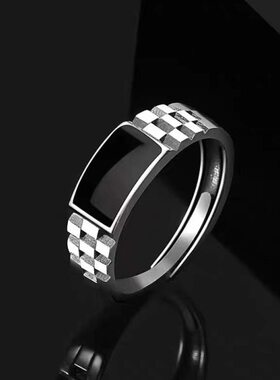 新款棋格滴油男潮戒指复古冷淡风高级感轻奢指环开口可调节食指戒