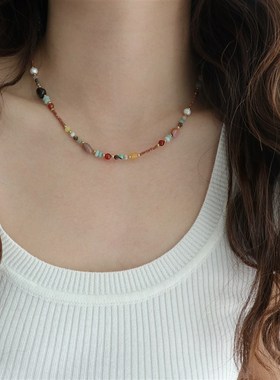 因缺斯汀【春色满园】森系多巴胺天然石串珠项链春夏女小众百搭