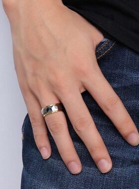 潮男特大号结婚指粗切钨商务中指环大戒指加宽金手食指钨钢男士面