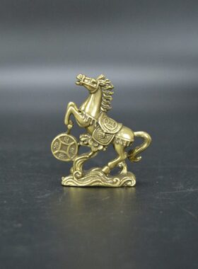 雕实心铜茶宠器动物小古玩招财铜黄铜微雕件马铜小摆件铜马手把件