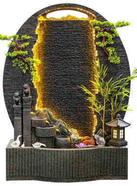 现代山流水墙鱼池造景观庭院园客厅门店装饰水幕假山喷泉