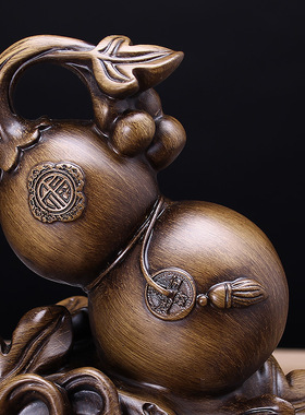 檀木色木质葫芦玉如意招财客厅酒柜装饰品树脂工艺品摆设