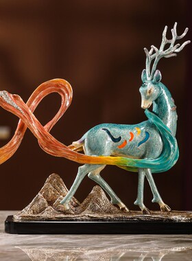 铜之父珐琅彩梅鹿客厅玄关电视酒柜装饰品乔迁新居业礼品