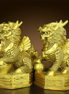 铜麒麟摆件一对纯铜八卦麒麟客厅店铺G办公室家居装饰品开业送礼