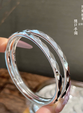 足银9999手镯光面菱形水立方纯银镯子实心小众时尚手环新款礼物