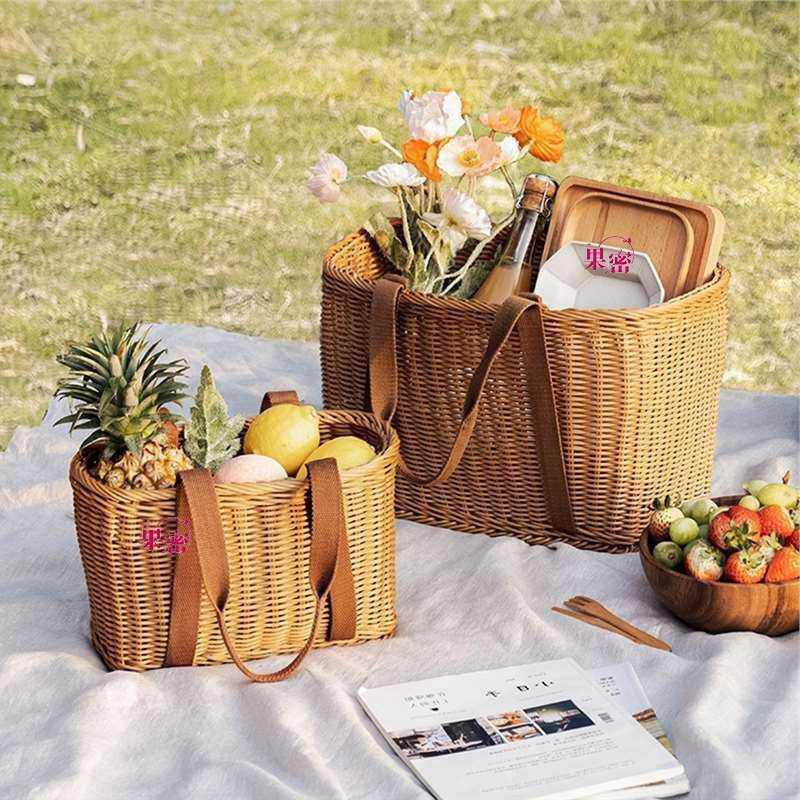 编织篮采摘篮子春游户外买菜手提篮野餐藤编塑料露营洗澡竹编,淘宝优惠券,粉丝福利购,淘宝优惠卷