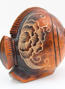 美木传奇富贵鱼大号存钱罐木雕可爱储蓄罐创意招财吉祥摆件