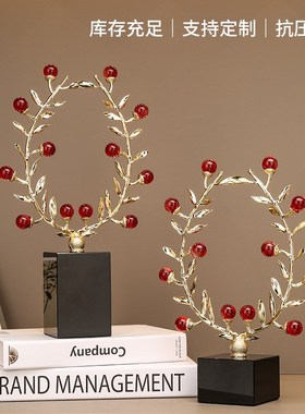 新中式轻奢高档树叶花环摆件客厅玄关酒I柜装饰品样板房软装工艺