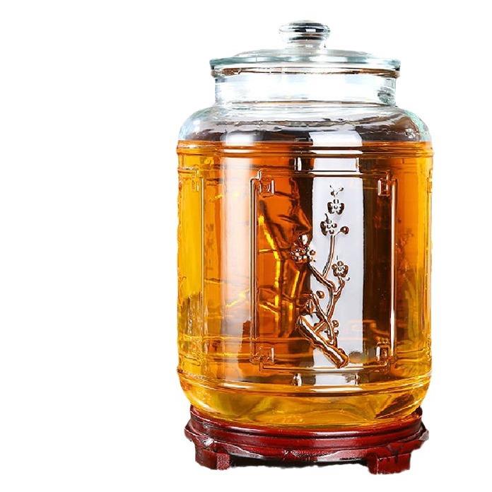 Household wide-mouth wine bottle large capacity thickened transparent glass wine jar ginseng wine jar sealed wine barrel