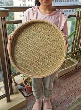圆形竹匾家用手工编织簸箕无孔竹筛平底竹筐晒东西竹编制品托盘