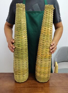 竹编黄鳝鱼笼手工编喇叭竹篾渔笼长条捉鱼筒渔具塑料鱼篓有盖倒须