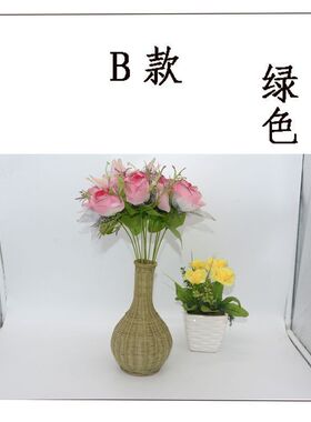 竹编插花小花瓶手工编织中式古风客厅装饰创意艺术禅意插花器皿